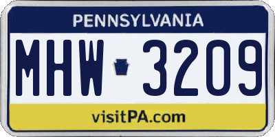 PA license plate MHW3209