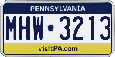 PA license plate MHW3213