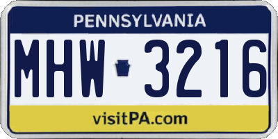 PA license plate MHW3216