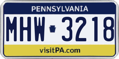 PA license plate MHW3218