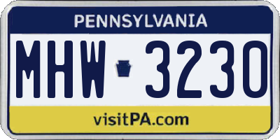 PA license plate MHW3230