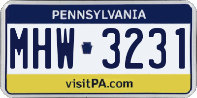 PA license plate MHW3231