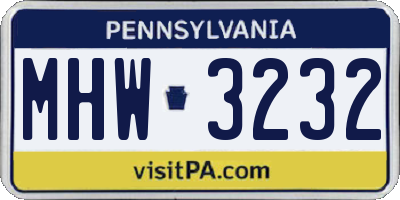 PA license plate MHW3232