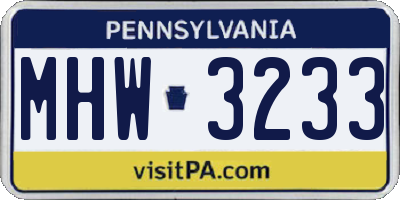 PA license plate MHW3233