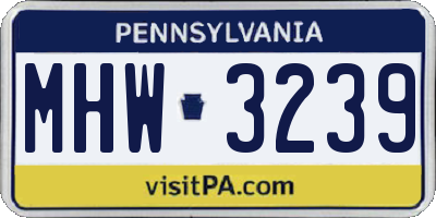 PA license plate MHW3239