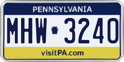 PA license plate MHW3240