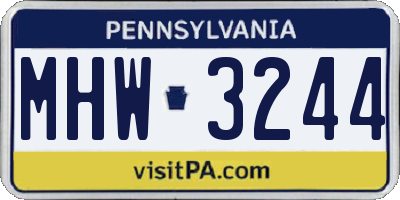 PA license plate MHW3244
