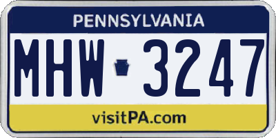 PA license plate MHW3247