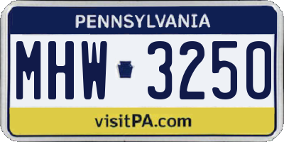 PA license plate MHW3250