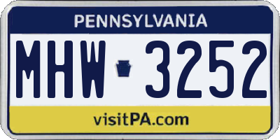 PA license plate MHW3252