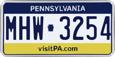 PA license plate MHW3254