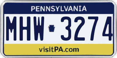 PA license plate MHW3274