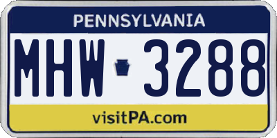 PA license plate MHW3288