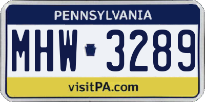 PA license plate MHW3289