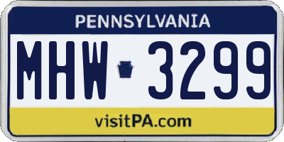 PA license plate MHW3299