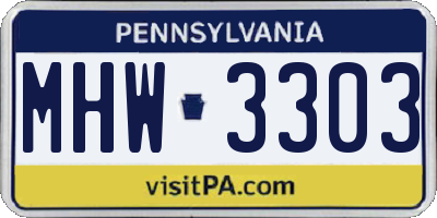PA license plate MHW3303
