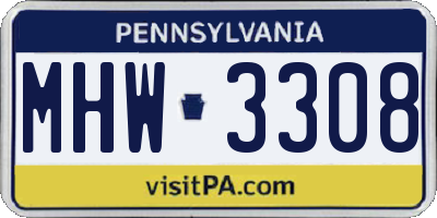 PA license plate MHW3308