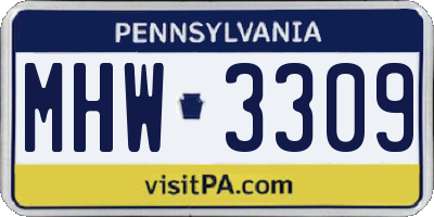 PA license plate MHW3309