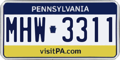 PA license plate MHW3311