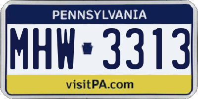 PA license plate MHW3313