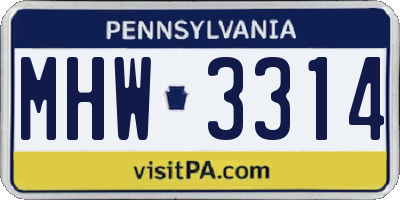 PA license plate MHW3314
