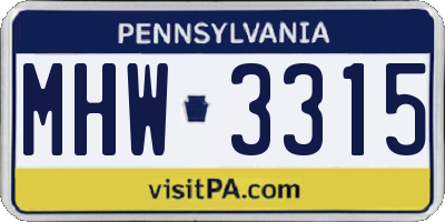 PA license plate MHW3315
