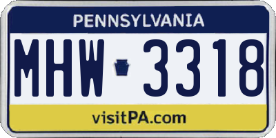 PA license plate MHW3318