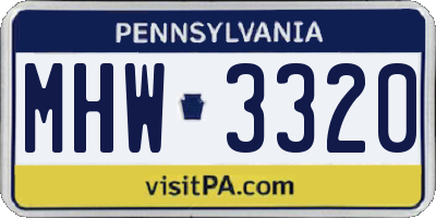 PA license plate MHW3320