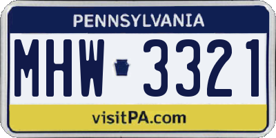 PA license plate MHW3321