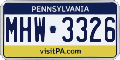 PA license plate MHW3326