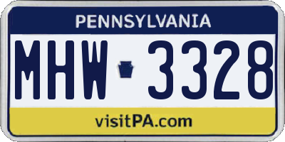 PA license plate MHW3328
