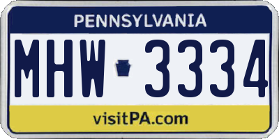 PA license plate MHW3334