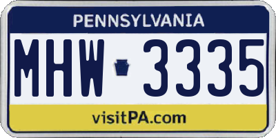 PA license plate MHW3335