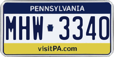 PA license plate MHW3340