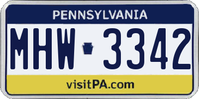 PA license plate MHW3342