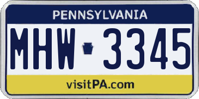PA license plate MHW3345
