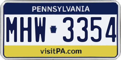PA license plate MHW3354