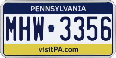 PA license plate MHW3356
