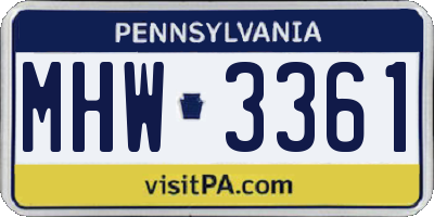 PA license plate MHW3361