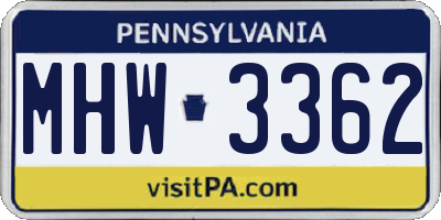 PA license plate MHW3362