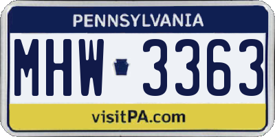 PA license plate MHW3363
