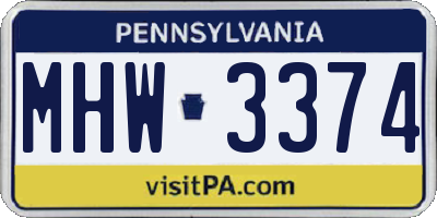 PA license plate MHW3374