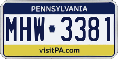 PA license plate MHW3381