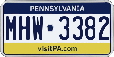 PA license plate MHW3382