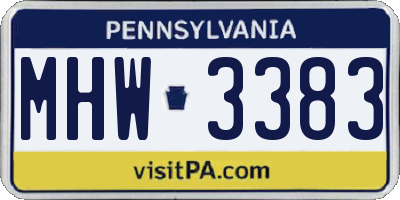 PA license plate MHW3383