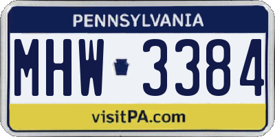 PA license plate MHW3384