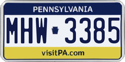 PA license plate MHW3385