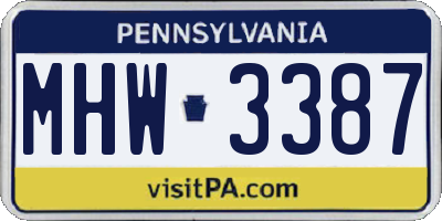 PA license plate MHW3387