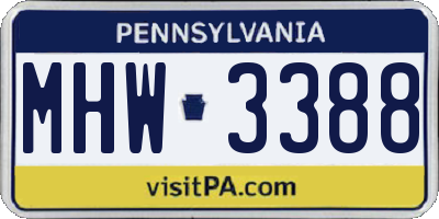 PA license plate MHW3388