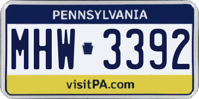 PA license plate MHW3392